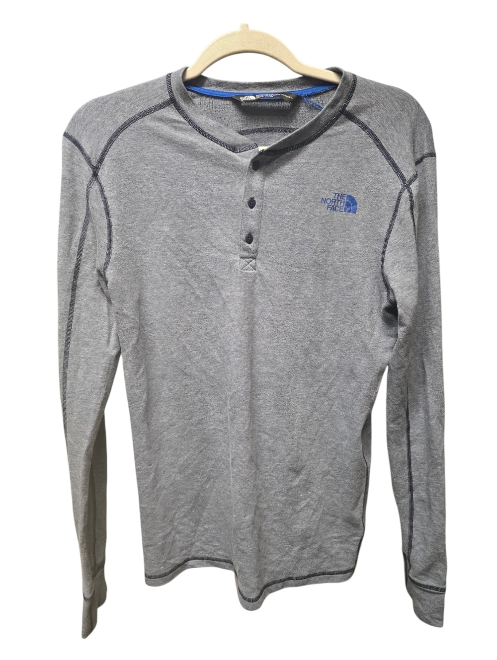 The North Face Boys Heather Gray Long-Sleeve Henley with Blue Logo
